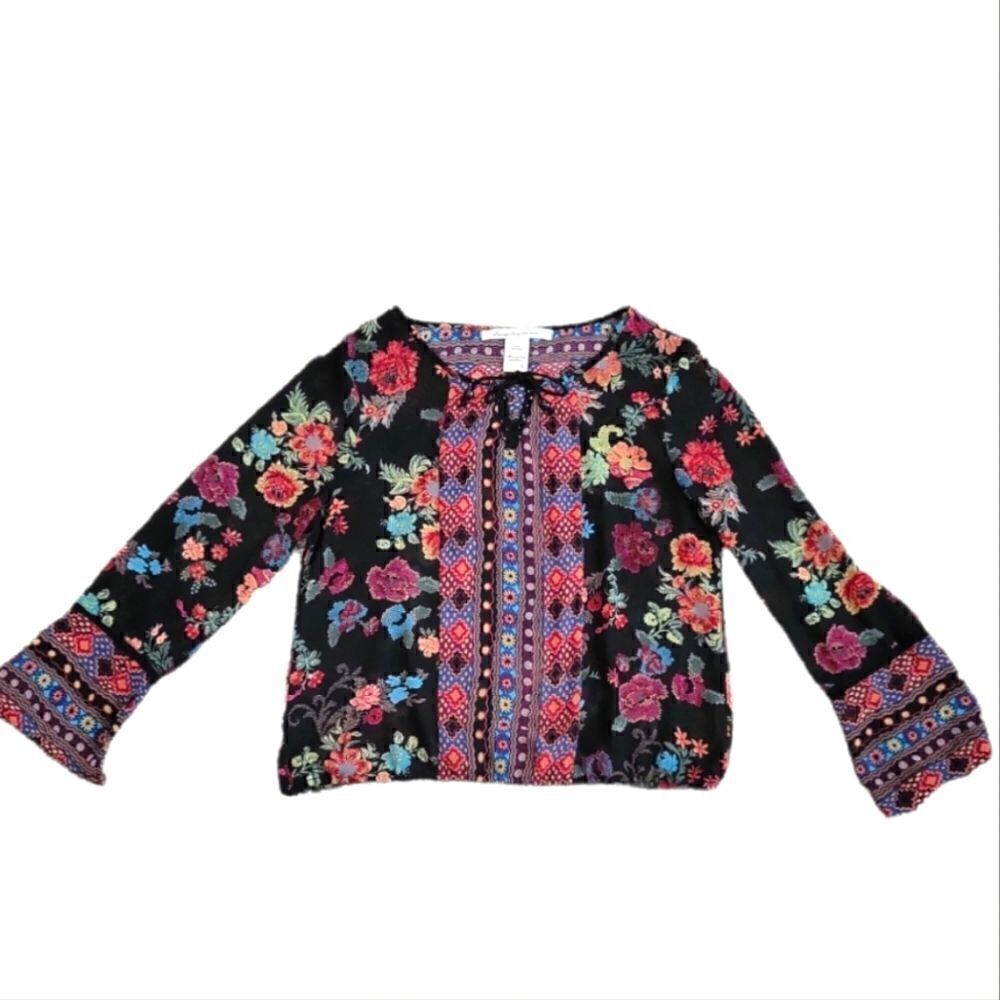 EC AMERICAN RAG SHEER FLORAL/SANTA FE PRINT  BLOUSE THAT TIES ON THE NECK SZ.L
